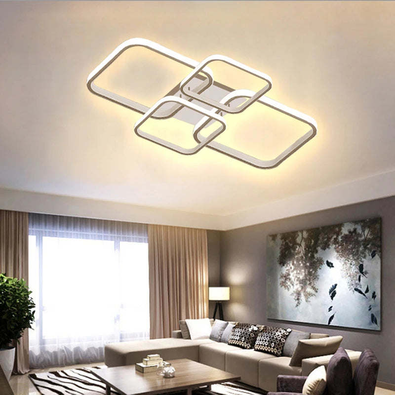 Modern LED Ceiling Lights Square 4 Heads Black And White Decorative Lamps For Bedroom Living Room Study Dining Room Home Fixture