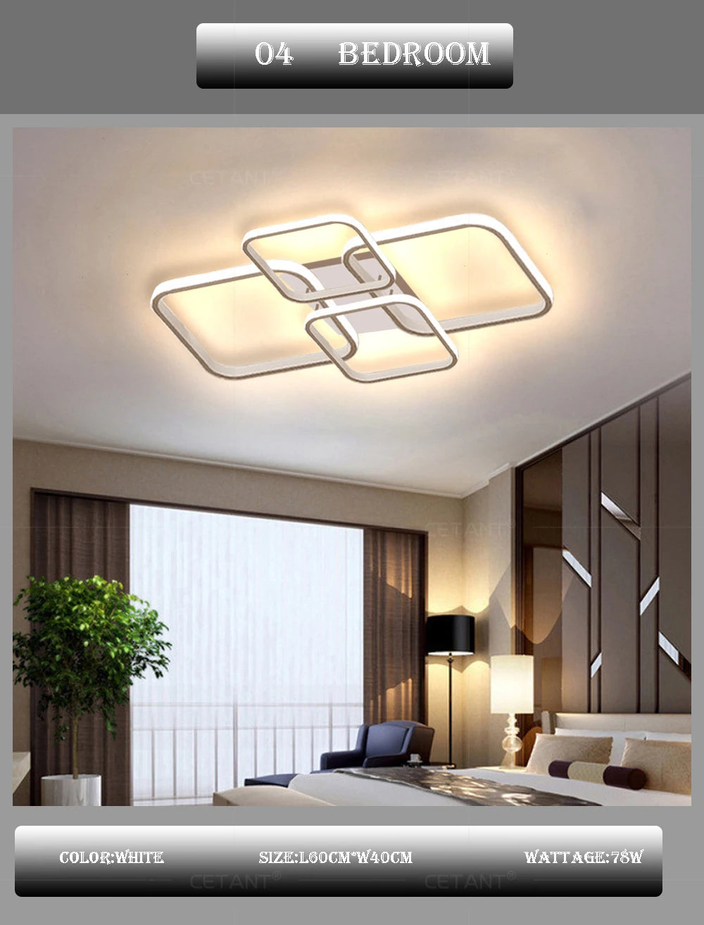 Modern LED Ceiling Lights Square 4 Heads Black And White Decorative Lamps For Bedroom Living Room Study Dining Room Home Fixture