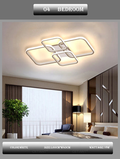 Modern LED Ceiling Lights Square 4 Heads Black And White Decorative Lamps For Bedroom Living Room Study Dining Room Home Fixture