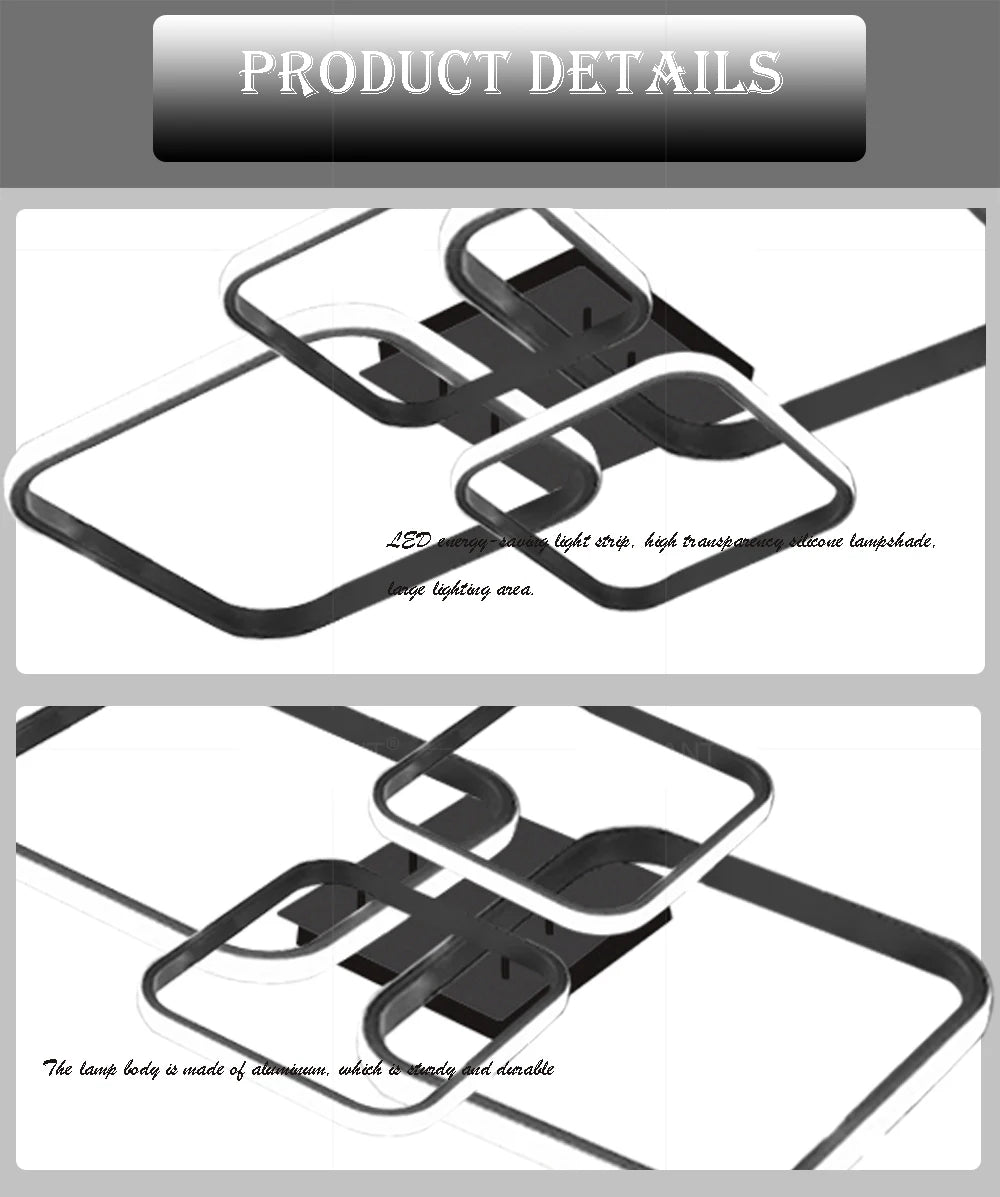 Modern LED Ceiling Lights Square 4 Heads Black And White Decorative Lamps For Bedroom Living Room Study Dining Room Home Fixture