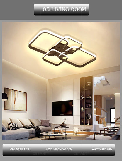 Modern LED Ceiling Lights Square 4 Heads Black And White Decorative Lamps For Bedroom Living Room Study Dining Room Home Fixture