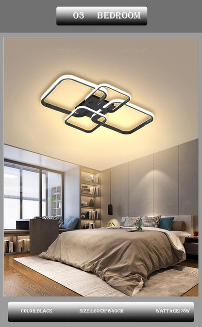 Modern LED Ceiling Lights Square 4 Heads Black And White Decorative Lamps For Bedroom Living Room Study Dining Room Home Fixture