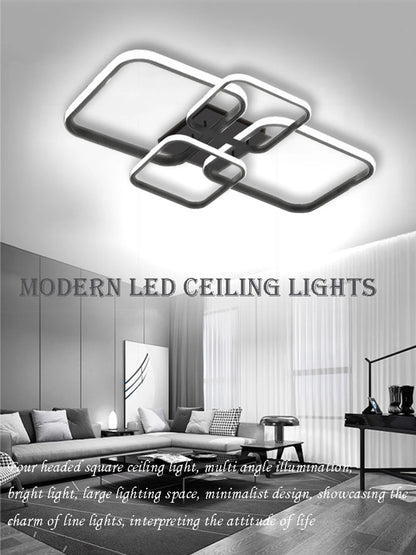 Modern LED Ceiling Lights Square 4 Heads Black And White Decorative Lamps For Bedroom Living Room Study Dining Room Home Fixture