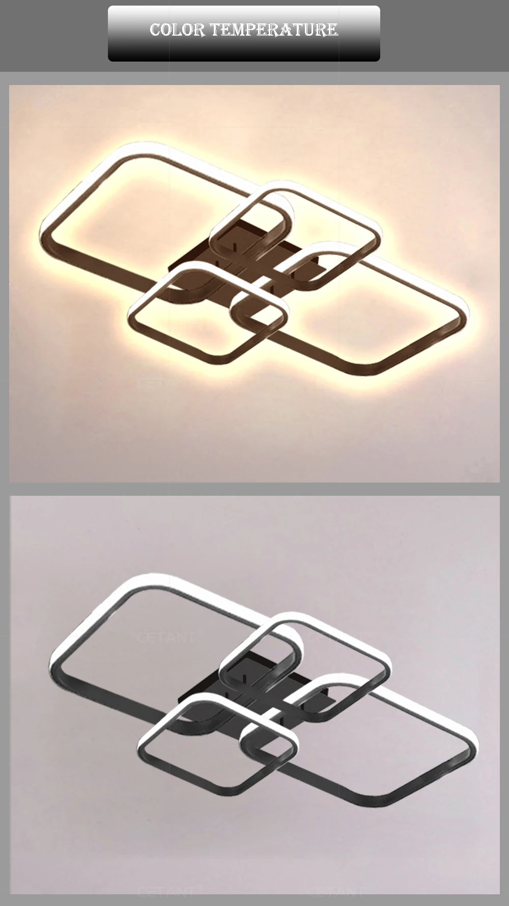 Modern LED Ceiling Lights Square 4 Heads Black And White Decorative Lamps For Bedroom Living Room Study Dining Room Home Fixture