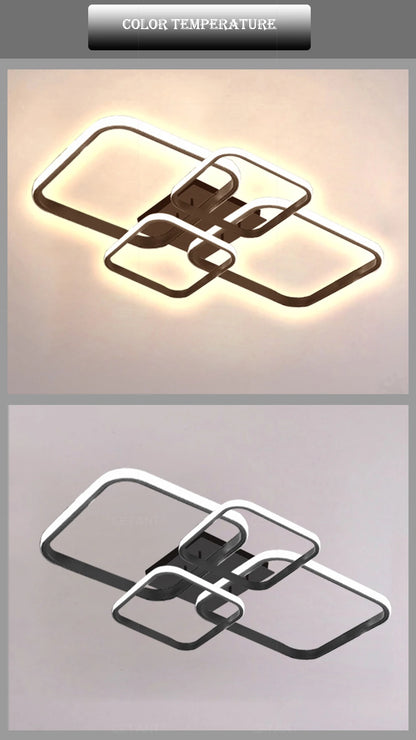 Modern LED Ceiling Lights Square 4 Heads Black And White Decorative Lamps For Bedroom Living Room Study Dining Room Home Fixture