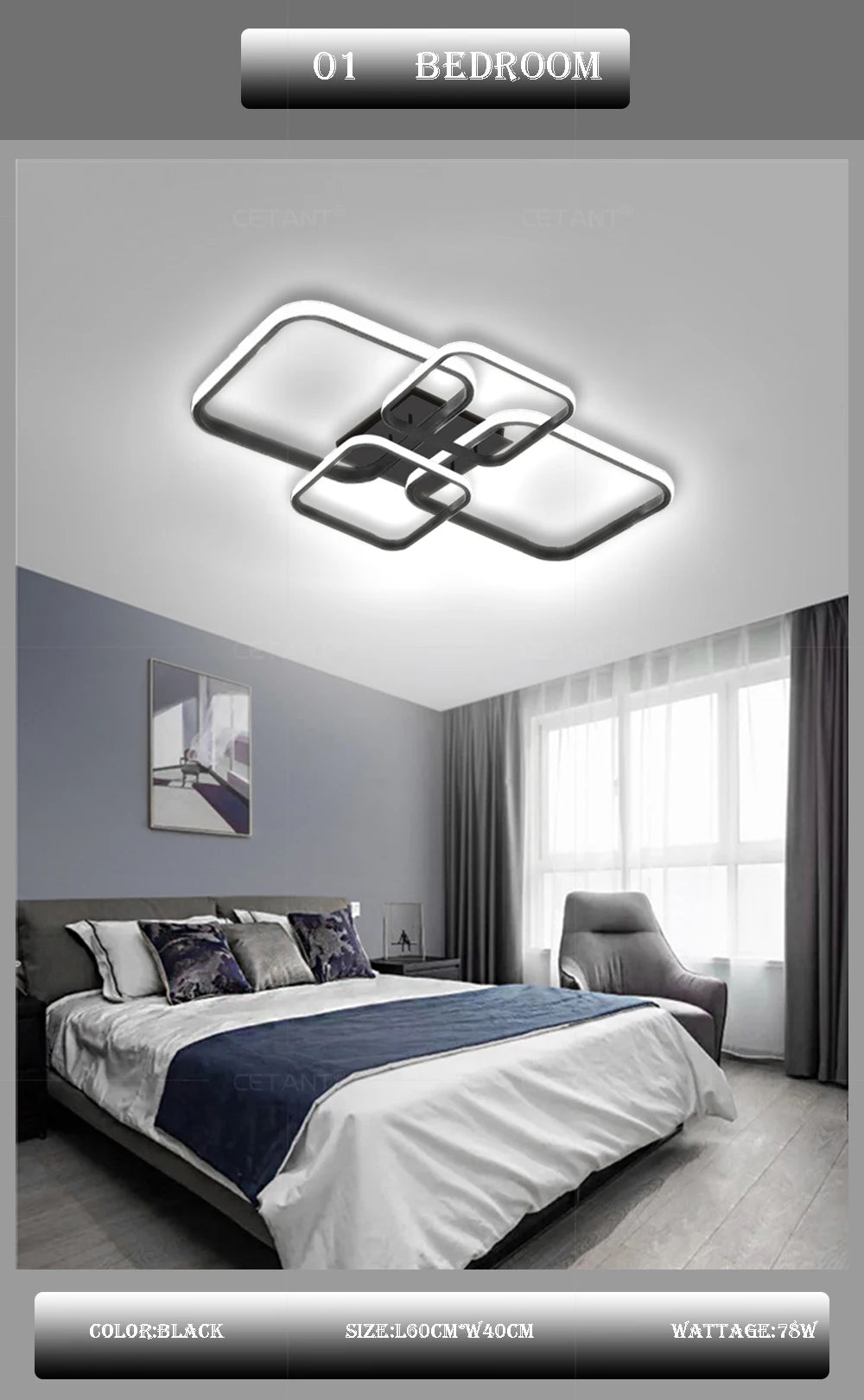 Modern LED Ceiling Lights Square 4 Heads Black And White Decorative Lamps For Bedroom Living Room Study Dining Room Home Fixture